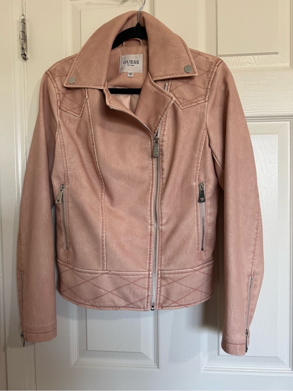 GUESS Blush Pink Faux-Leather Moto Jacket